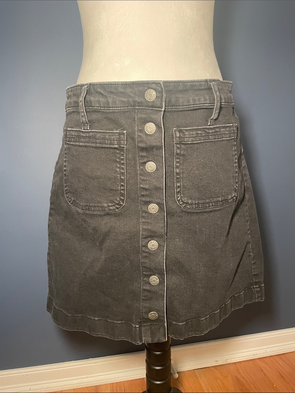 Madewell Washed Black Button-Front Denim Skirt